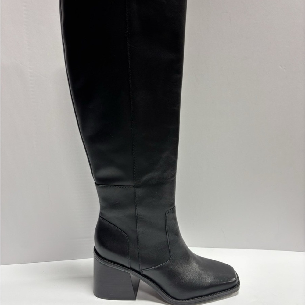 Vince Camuto Tall Black Leather Boot with Block Heel. - Picture 3 of 6